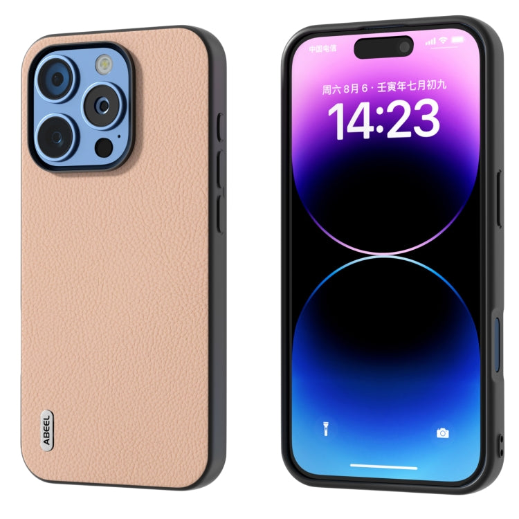 For iPhone 16 Pro ABEEL Genuine Leather + PC Litchi Texture Phone Case(Pink Gold) - iPhone 16 Pro Cases by buy2fix | Online Shopping UK | buy2fix