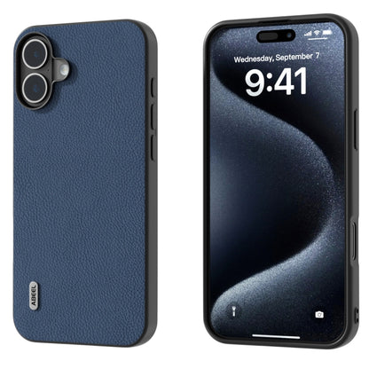 For iPhone 16 Plus ABEEL Genuine Leather + PC Litchi Texture Phone Case(Blue) - iPhone 16 Plus Cases by buy2fix | Online Shopping UK | buy2fix