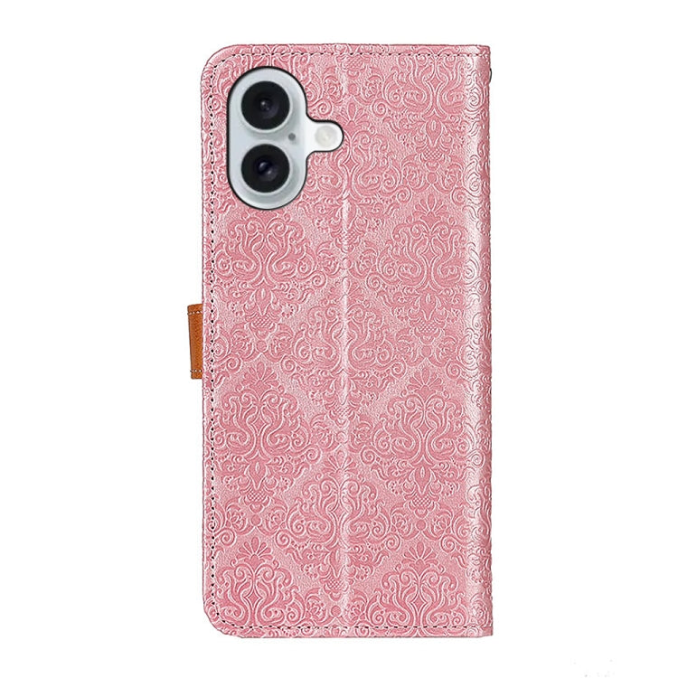 For iPhone 16 European Floral Embossed Leather Phone Case(Pink) - iPhone 16 Cases by buy2fix | Online Shopping UK | buy2fix