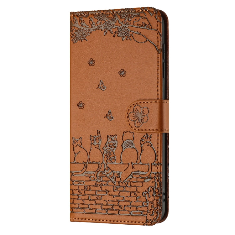 For iPhone SE 2024 Cat Embossing Pattern Leather Phone Case with Lanyard(Brown) - More iPhone Cases by buy2fix | Online Shopping UK | buy2fix