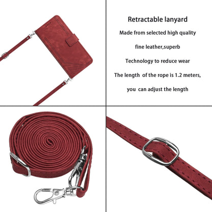 For Xiaomi Redmi K70 / K70 Pro Skin Feel Stripe Pattern Leather Phone Case with Long Lanyard(Red) - K70 Pro Cases by buy2fix | Online Shopping UK | buy2fix