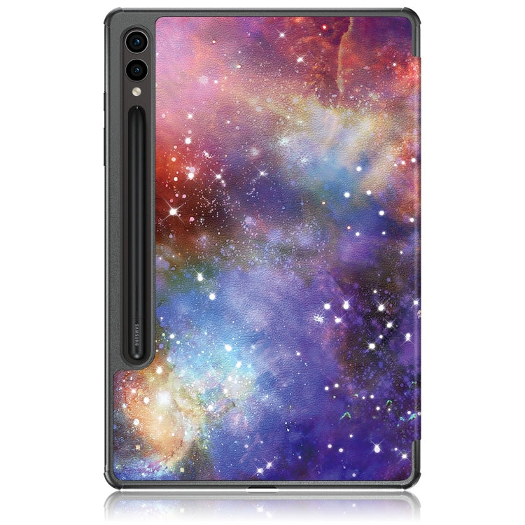 For Samsung Galaxy Tab S9+ Custer Painted 3-Fold Holder Smart Leather Tablet Case(Milky Way) - Galaxy Tab S9+ Cases by buy2fix | Online Shopping UK | buy2fix