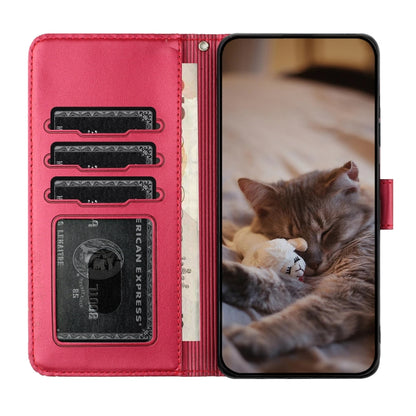 For Samsung Galaxy A24 Cat Embossing Pattern Leather Phone Case with Lanyard(Red) - Galaxy Phone Cases by buy2fix | Online Shopping UK | buy2fix