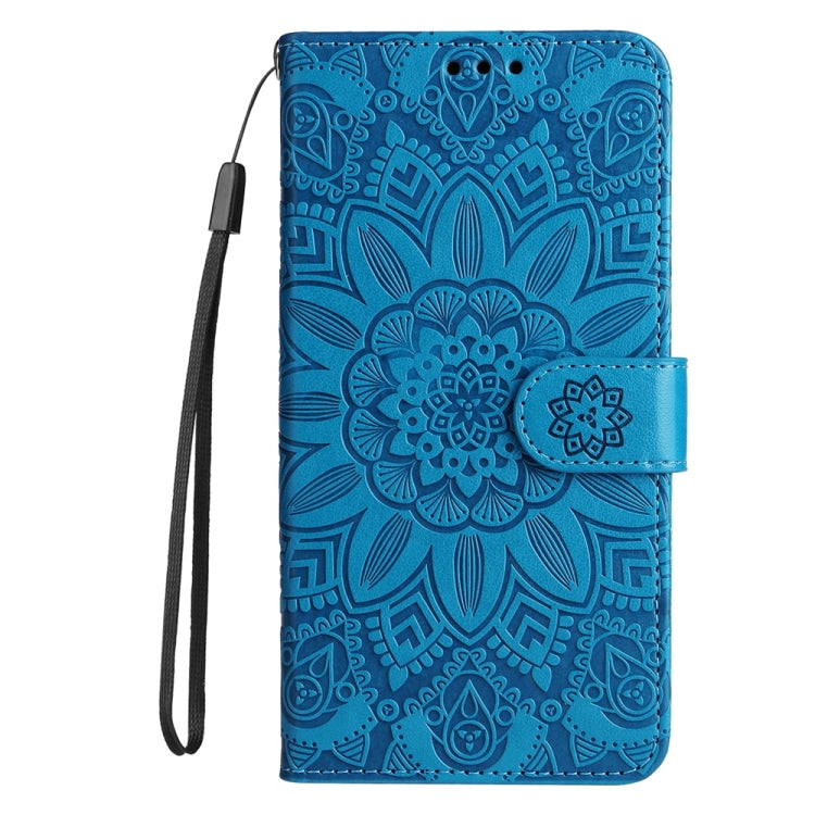 For iPhone 16 Pro Max Embossed Sunflower Leather Phone Case(Blue) - iPhone 16 Pro Max Cases by buy2fix | Online Shopping UK | buy2fix