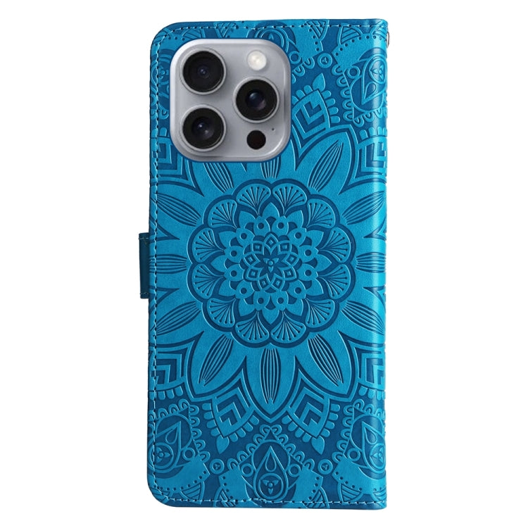 For iPhone 16 Pro Max Embossed Sunflower Leather Phone Case(Blue) - iPhone 16 Pro Max Cases by buy2fix | Online Shopping UK | buy2fix