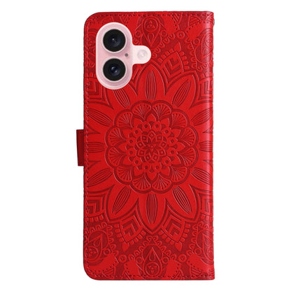 For iPhone 16 Embossed Sunflower Leather Phone Case(Red) - iPhone 16 Cases by buy2fix | Online Shopping UK | buy2fix