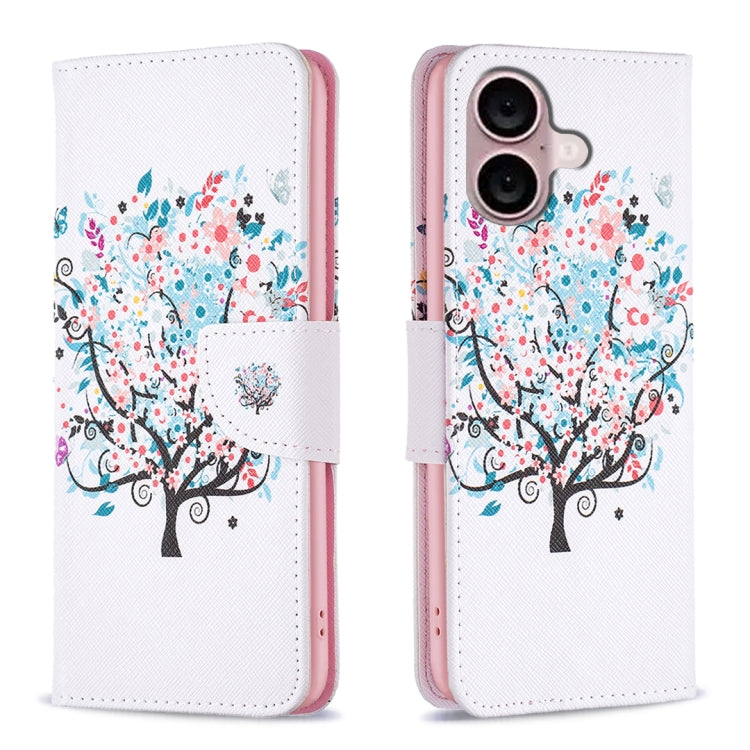 For iPhone 16 Plus Colored Drawing Pattern Leather Phone Case(Tree) - iPhone 16 Plus Cases by buy2fix | Online Shopping UK | buy2fix