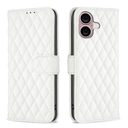 For iPhone 16 Diamond Lattice Wallet Flip Leather Phone Case(White) - iPhone 16 Cases by buy2fix | Online Shopping UK | buy2fix