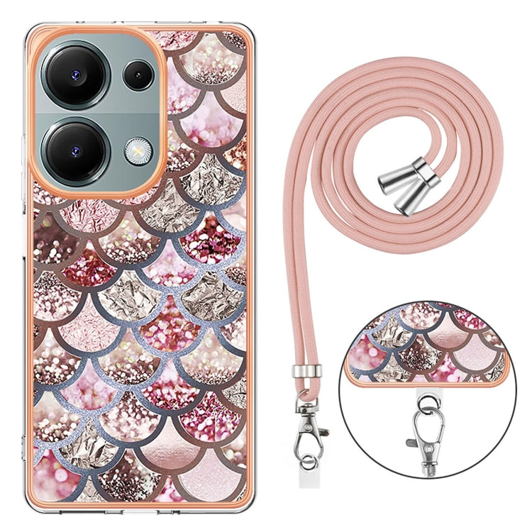 For Xiaomi Redmi Note 13 Pro 4G Global  Electroplating IMD TPU Phone Case with Lanyard(Pink Scales) - Note 13 Pro Cases by buy2fix | Online Shopping UK | buy2fix