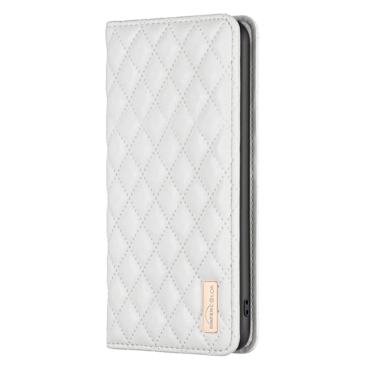 For iPhone 16 Pro Diamond Lattice Magnetic Leather Flip Phone Case(White) - iPhone 16 Pro Cases by buy2fix | Online Shopping UK | buy2fix