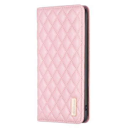 For iPhone 16 Plus Diamond Lattice Magnetic Leather Flip Phone Case(Pink) - iPhone 16 Plus Cases by buy2fix | Online Shopping UK | buy2fix