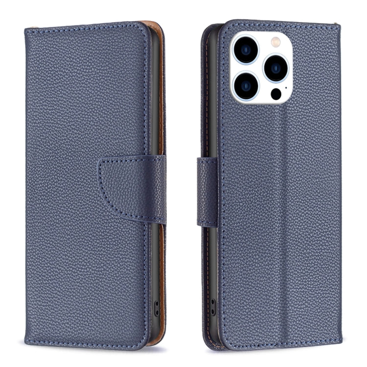 For iPhone 16 Pro Max Litchi Texture Pure Color Flip Leather Phone Case(Blue) - iPhone 16 Pro Max Cases by buy2fix | Online Shopping UK | buy2fix