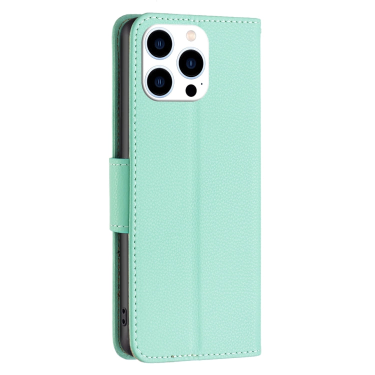 For iPhone 16 Pro Litchi Texture Pure Color Flip Leather Phone Case(Green) - iPhone 16 Pro Cases by buy2fix | Online Shopping UK | buy2fix