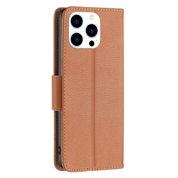 For iPhone 16 Pro Litchi Texture Pure Color Flip Leather Phone Case(Brown) - iPhone 16 Pro Cases by buy2fix | Online Shopping UK | buy2fix