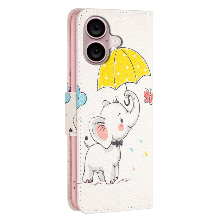 For iPhone 16 Colored Drawing Pattern Flip Leather Phone Case(Umbrella Elephant) - iPhone 16 Cases by buy2fix | Online Shopping UK | buy2fix