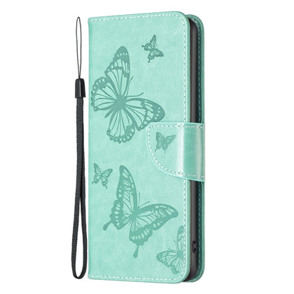 For iPhone 16 Pro Max Embossing Two Butterflies Pattern Leather Phone Case(Green) - iPhone 16 Pro Max Cases by buy2fix | Online Shopping UK | buy2fix