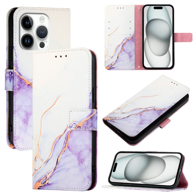 For iPhone 16 Pro PT003 Marble Pattern Flip Leather Phone Case(White Purple LS006) - iPhone 16 Pro Cases by buy2fix | Online Shopping UK | buy2fix