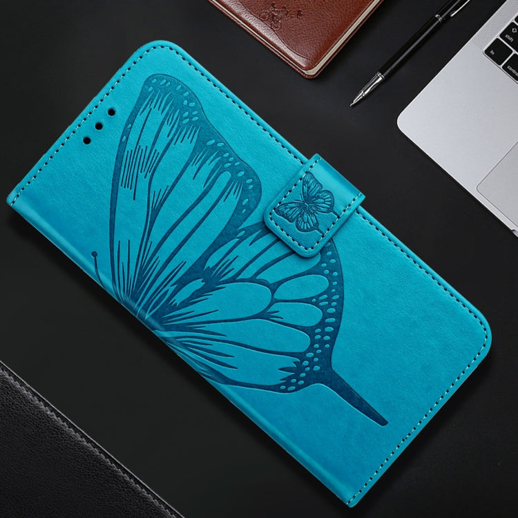 For iPhone 16 Pro Max Embossed Butterfly Leather Phone Case(Blue) - iPhone 16 Pro Max Cases by buy2fix | Online Shopping UK | buy2fix