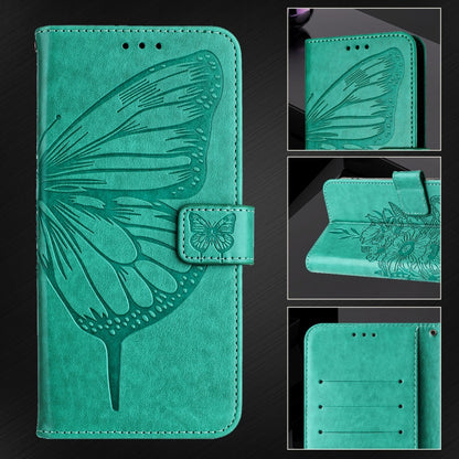 For iPhone 16 Plus Embossed Butterfly Leather Phone Case(Green) - iPhone 16 Plus Cases by buy2fix | Online Shopping UK | buy2fix