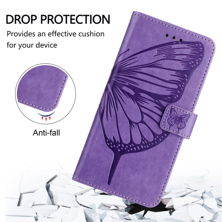 For iPhone 16 Plus Embossed Butterfly Leather Phone Case(Light Purple) - iPhone 16 Plus Cases by buy2fix | Online Shopping UK | buy2fix