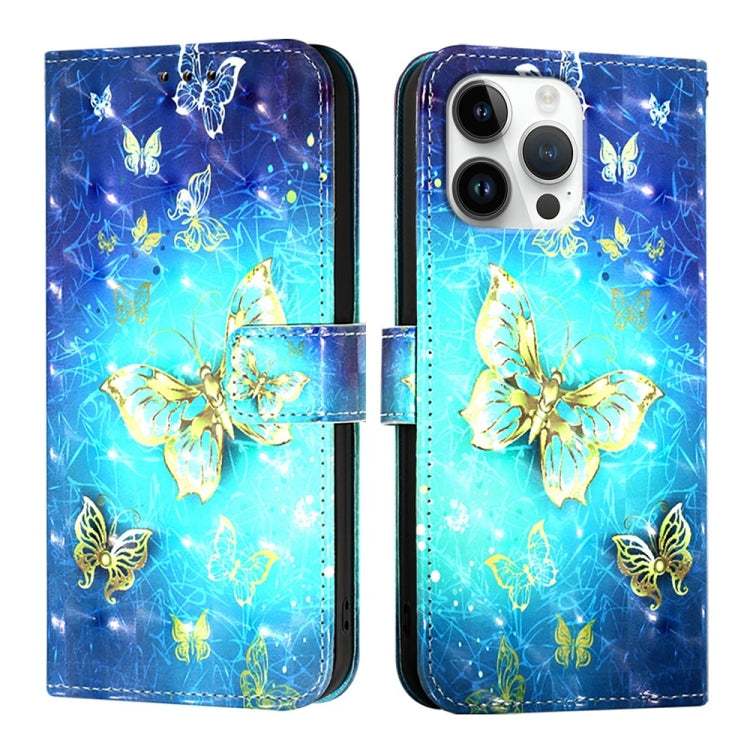 For iPhone 16 Pro Max 3D Painting Horizontal Flip Leather Phone Case(Golden Butterfly) - iPhone 16 Pro Max Cases by buy2fix | Online Shopping UK | buy2fix