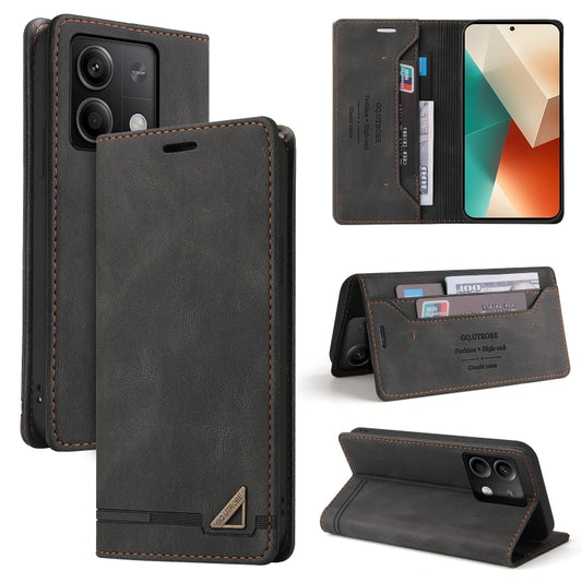 For Xiaomi Redmi Note 13 5G Skin Feel Anti-theft Brush Horizontal Flip Leather Case with Holder(Black) - Note 13 Cases by buy2fix | Online Shopping UK | buy2fix