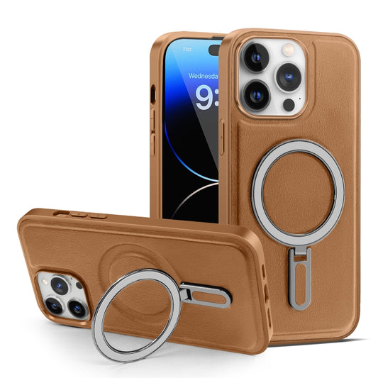 For iPhone 14 Pro MagSafe Magnetic Holder Phone Case(Brown) - iPhone 14 Pro Cases by buy2fix | Online Shopping UK | buy2fix