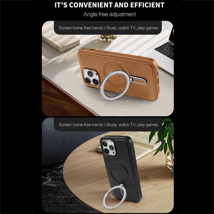 For iPhone 14 Pro MagSafe Magnetic Holder Phone Case(Brown) - iPhone 14 Pro Cases by buy2fix | Online Shopping UK | buy2fix