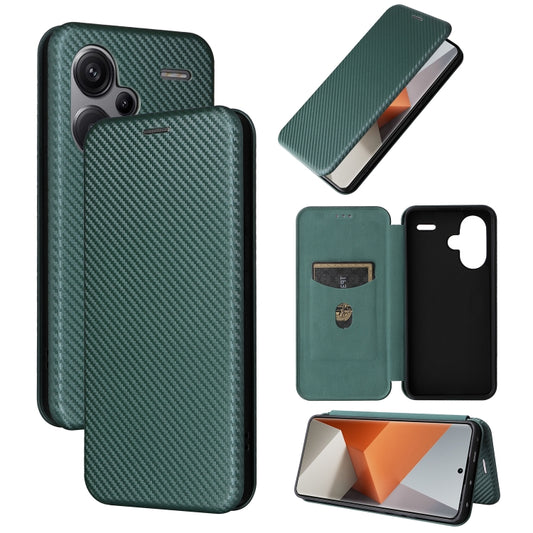 For Xiaomi Redmi Note 13 Pro+ 5G Carbon Fiber Texture Flip Leather Phone Case(Green) - Note 13 Pro+ Cases by buy2fix | Online Shopping UK | buy2fix