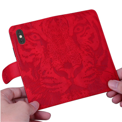 For Motorola Moto G Play 4G 2024 Tiger Embossing Pattern Leather Phone Case(Red) - Motorola Cases by buy2fix | Online Shopping UK | buy2fix