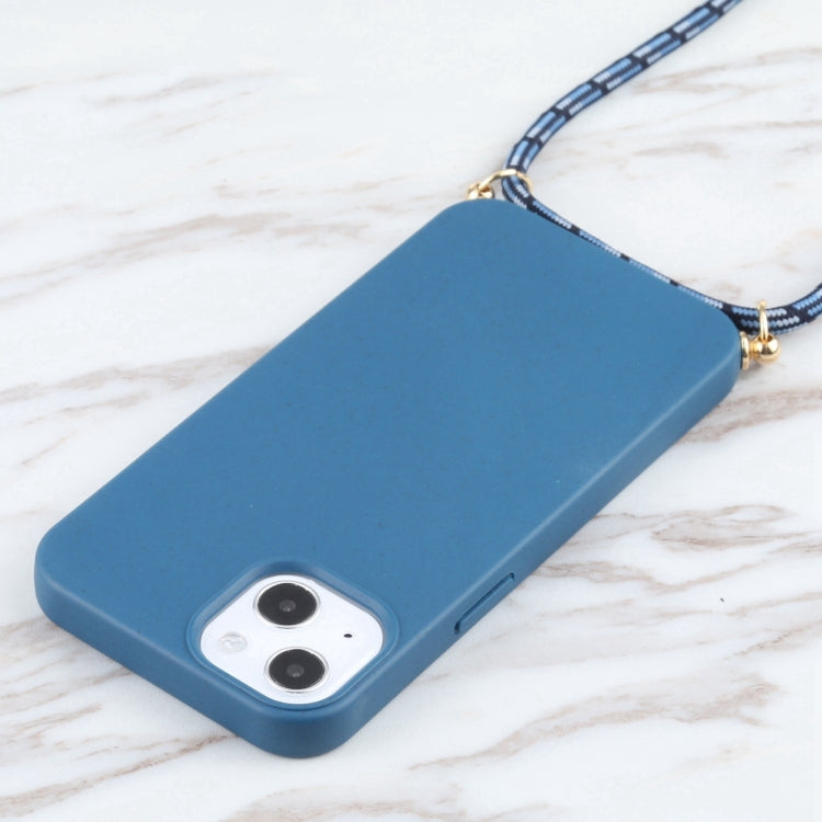 For iPhone 16 Pro Max Wheat Straw TPU Shockproof Phone Case with Neck Lanyard(Blue) - iPhone 16 Pro Max Cases by buy2fix | Online Shopping UK | buy2fix