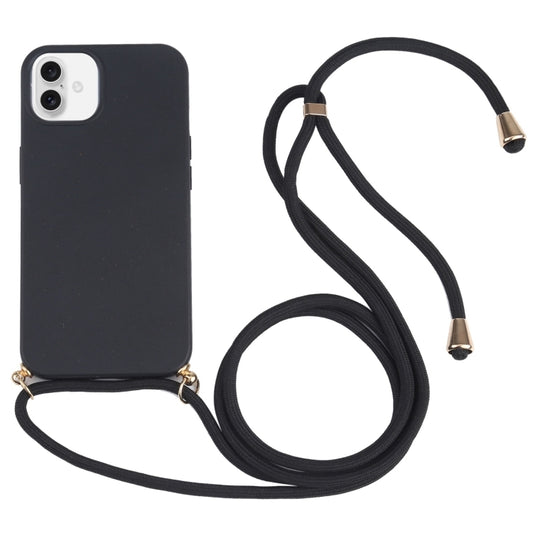 For iPhone 16 Wheat Straw TPU Shockproof Phone Case with Neck Lanyard(Black) - iPhone 16 Cases by buy2fix | Online Shopping UK | buy2fix