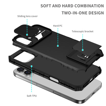 For iPhone 16 Stereoscopic Holder Sliding Camshield Phone Case(Black) - iPhone 16 Cases by buy2fix | Online Shopping UK | buy2fix