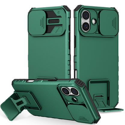 For iPhone 16 Stereoscopic Holder Sliding Camshield Phone Case(Green) - iPhone 16 Cases by buy2fix | Online Shopping UK | buy2fix