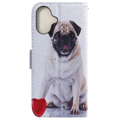 For iPhone 16 Plus Coloured Drawing Flip Leather Phone Case(Pug) - iPhone 16 Plus Cases by buy2fix | Online Shopping UK | buy2fix