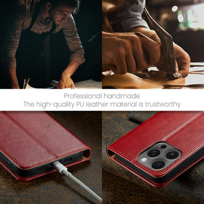 For iPhone 16 Pro Fierre Shann PU Genuine Leather Texture Phone Case(Red) - iPhone 16 Pro Cases by FIERRE SHANN | Online Shopping UK | buy2fix