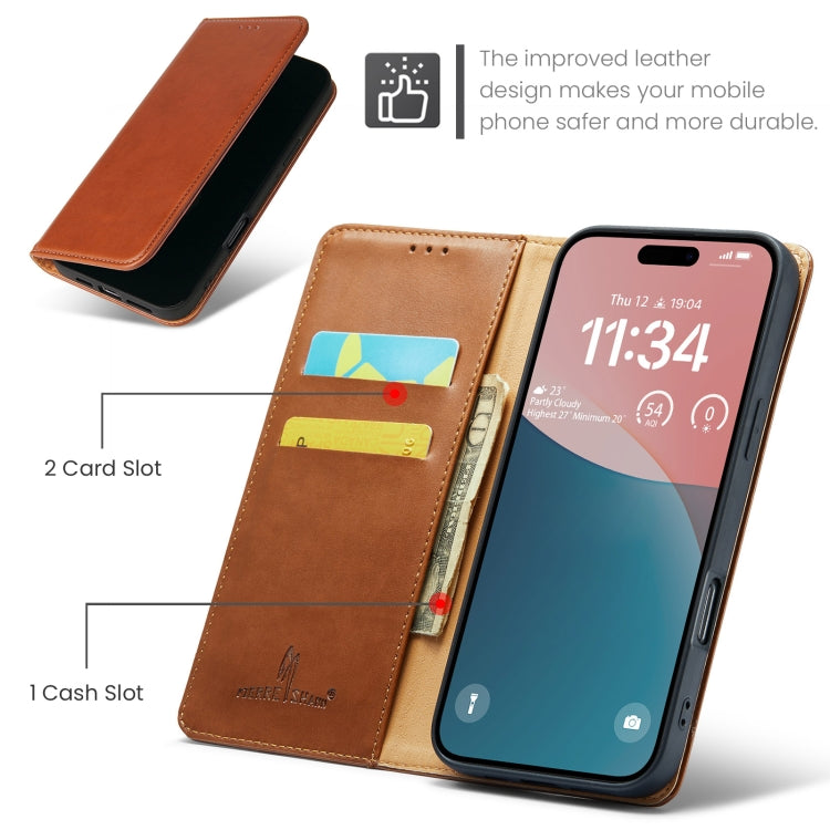 For iPhone 16 Pro Max Fierre Shann PU Genuine Leather Texture Phone Case(Brown) - iPhone 16 Pro Max Cases by FIERRE SHANN | Online Shopping UK | buy2fix