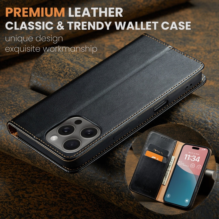 For iPhone 16 Pro Max Fierre Shann PU Genuine Leather Texture Phone Case(Black) - iPhone 16 Pro Max Cases by FIERRE SHANN | Online Shopping UK | buy2fix