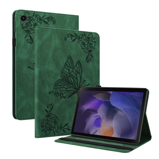 For Samsung Galaxy Tab А9 Butterfly Flower Embossed Leather Tablet Case(Green) - Galaxy Tab A9 by buy2fix | Online Shopping UK | buy2fix