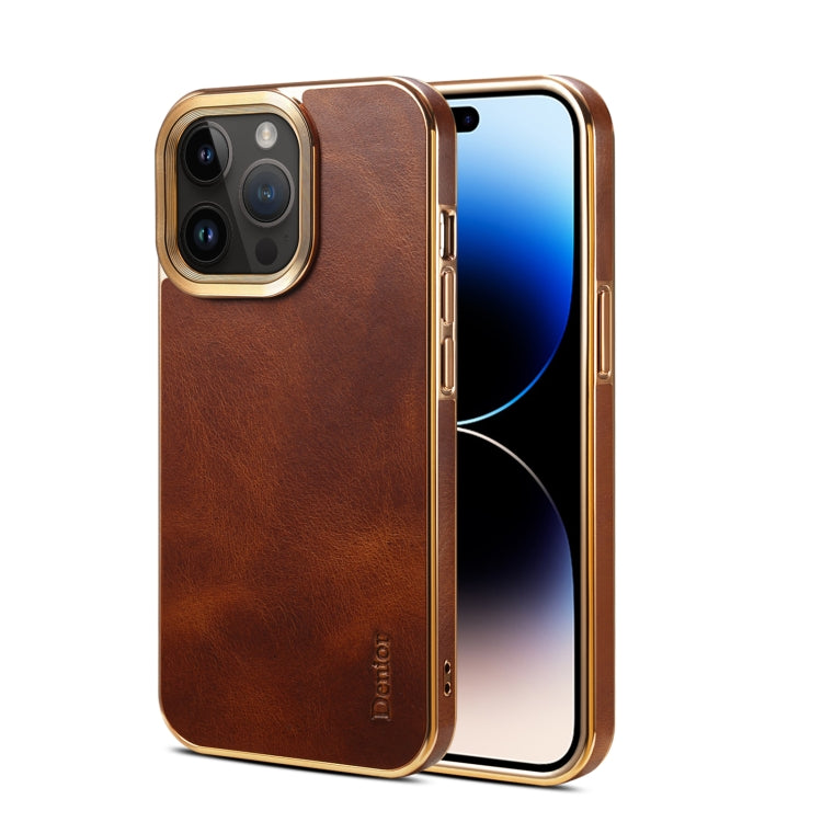 For iPhone 15 Pro Max Denior Oil Wax Cowhide Plating Phone Case(Brown) - iPhone 15 Pro Max Cases by Denior | Online Shopping UK | buy2fix