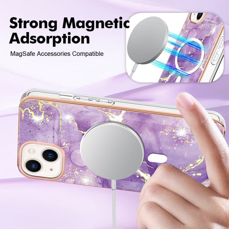 For iPhone 14 Marble Pattern Dual-side IMD Magsafe TPU Phone Case(Purple 002) - iPhone 14 Cases by buy2fix | Online Shopping UK | buy2fix