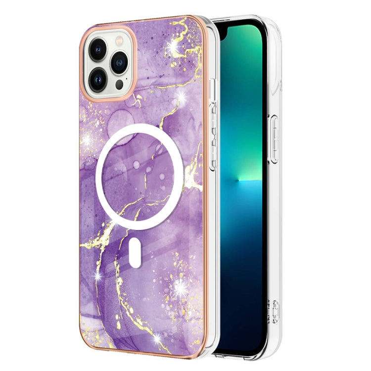 For iPhone 15 Pro Max Marble Pattern Dual-side IMD Magsafe TPU Phone Case(Purple 002) - iPhone 15 Pro Max Cases by buy2fix | Online Shopping UK | buy2fix