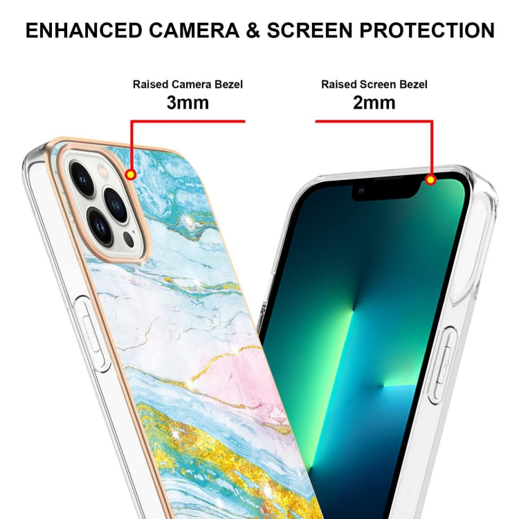 For iPhone 16 Pro Max Electroplating Marble Pattern Dual-side IMD TPU Shockproof Phone Case (Green 004) - iPhone 16 Pro Max Cases by buy2fix | Online Shopping UK | buy2fix