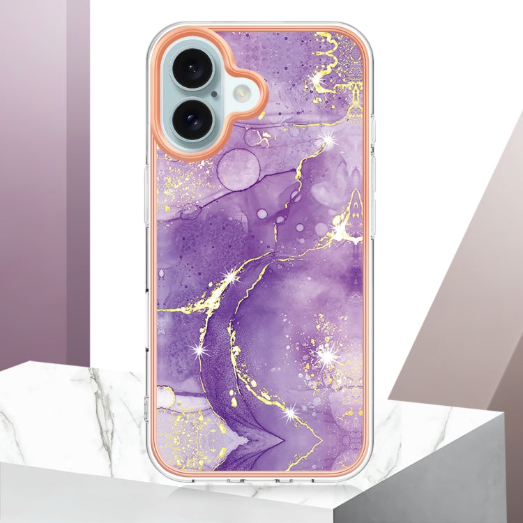 For iPhone 16 Plus Electroplating Marble Pattern Dual-side IMD TPU Shockproof Phone Case (Purple 002) - iPhone 16 Plus Cases by buy2fix | Online Shopping UK | buy2fix