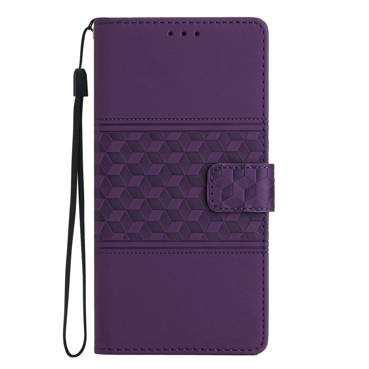 For iPhone 16 Plus Diamond Embossed Skin Feel Leather Phone Case(Purple) - iPhone 16 Plus Cases by buy2fix | Online Shopping UK | buy2fix