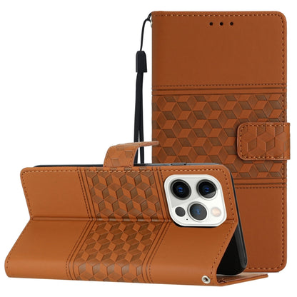 For iPhone 16 Pro Diamond Embossed Skin Feel Leather Phone Case(Brown) - iPhone 16 Pro Cases by buy2fix | Online Shopping UK | buy2fix