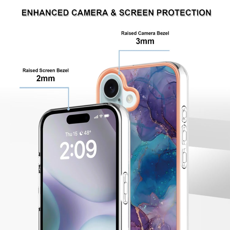 For iPhone 16 Plus Electroplating Marble Dual-side IMD Phone Case(Purple 016) - iPhone 16 Plus Cases by buy2fix | Online Shopping UK | buy2fix