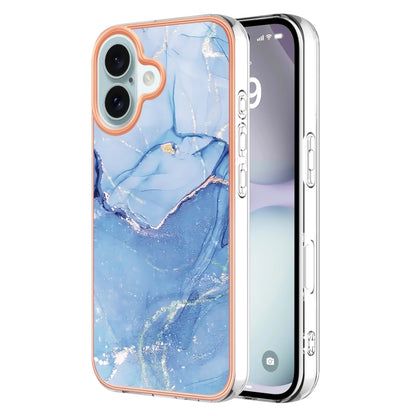 For iPhone 16 Plus Electroplating Marble Dual-side IMD Phone Case(Blue 018) - iPhone 16 Plus Cases by buy2fix | Online Shopping UK | buy2fix