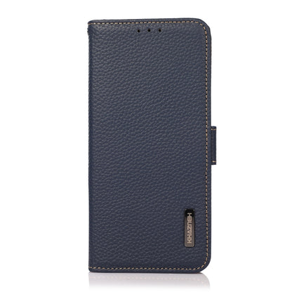 For OnePlus 12 KHAZNEH Side-Magnetic Litchi Genuine Leather RFID Phone Case(Blue) - OnePlus Cases by buy2fix | Online Shopping UK | buy2fix