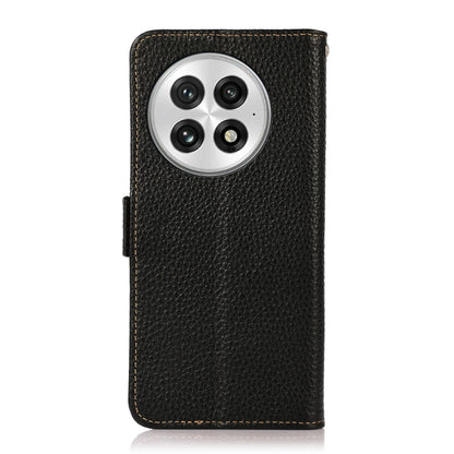 For OnePlus 13 KHAZNEH Side-Magnetic Litchi Genuine Leather RFID Phone Case(Black) - OnePlus Cases by buy2fix | Online Shopping UK | buy2fix